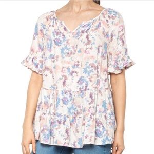 Beach Lunch Lounge Akia tie dye boho peasant babydoll dress peplum hem Small